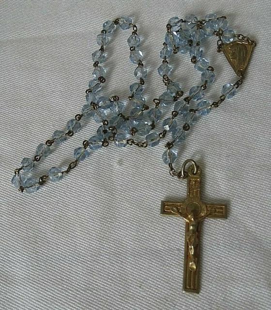 Grand Pendentif Croix Ancien - Argent Massif 925 Et Cristaux Bleu Cobalt