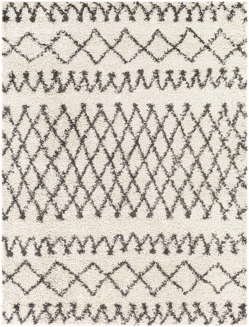 Surya Global Taza Shag Polypropylene 5'2" x 7' Area Rugs With Light Grey Finish