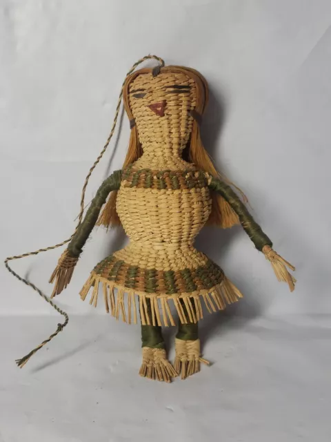 Wicker Girl Doll Hand Made Hawaiian  Girl Woven folk art figurine