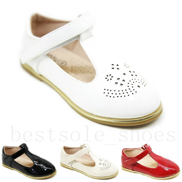 Kids Girls Flat T-Bar Party Wedding Shiny Patent Spanish School Shoes Size 8-2