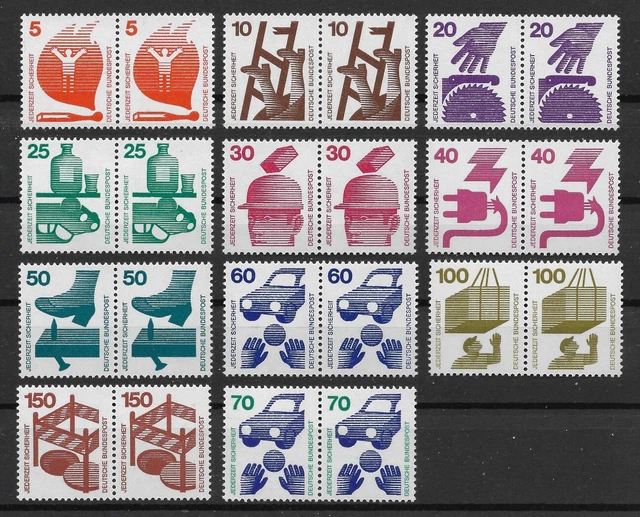Bund 1972 Satz ** Mi 694-703, 773 Unfallverhütung Paar waagerechte Paare 03749D