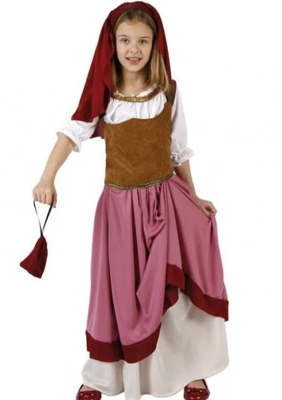 Costume locandiera cameriera bambina vestito storico serva multicolore carnevale