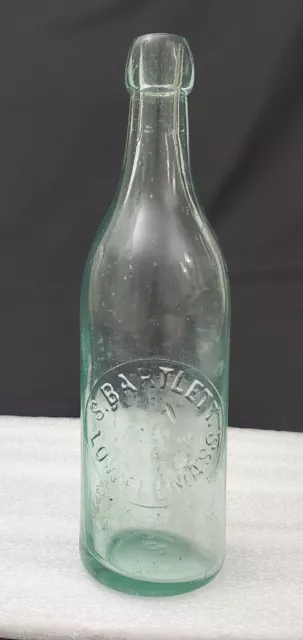 Vintage S. Bartlett Lowell Mass Massachusetts Light Blue Glass Bottle