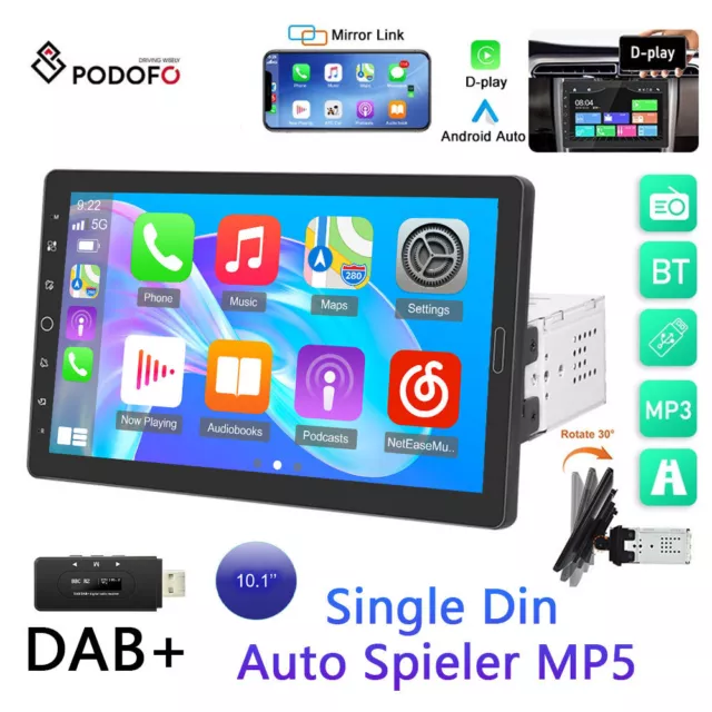 DAB+ 10.1 Zoll Single DIN Autoradio mit CarPlay/Android Auto FM USB Touchscreen