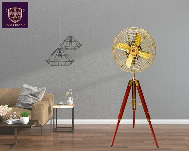 Vintage Style Brass Antique Tripod Fan With Stand Nautical Floor Fan Home