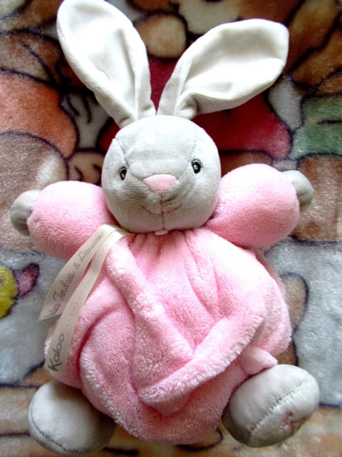 doudou kaloo lapin plume rose kgris boule kom neuf 23/30cm