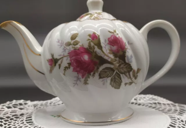 Vintage Handpainted NAPCO China Floral Teapot Victorian Pink Rose Gold Trim 2