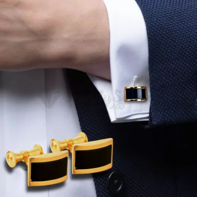 Stylish Men Shirt Cufflinks Gold Rectangle Cuff Links Wedding Gift Fathers Day