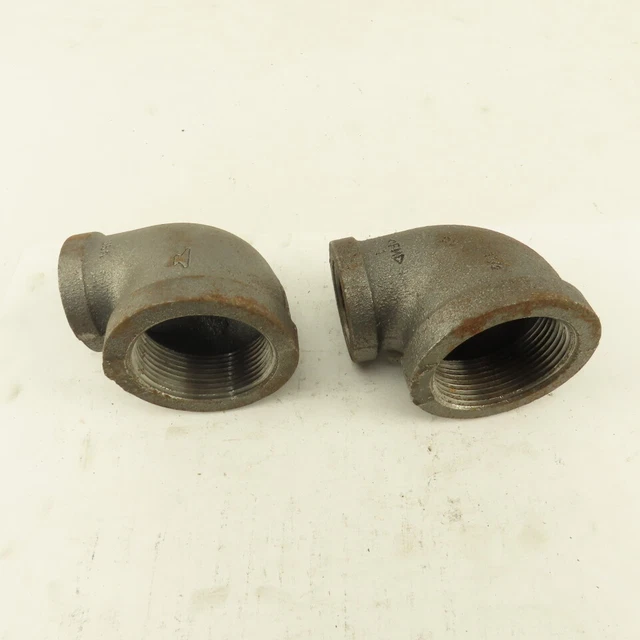 Anvil 1-1/2 to 1" NPT Skd 40 Malleable 90° Reducing Elbow Black Pipe USA Lot/2