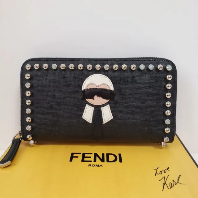 Authentic Fendi - Vitello Elite Studded KARLITO Zip Around - Women's wallet -(K)