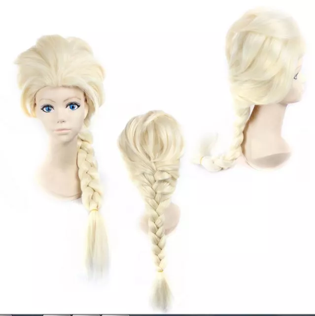 Halloween Mujer de Niña Elsa Nieve Reina Frozen Rubia Weaving Trenza Cosplay Wig