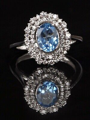 925 Sterling Silver / 2.25Ct Natural African Blue Topaz Oval Cut Engagement Ring