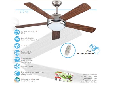 CFG CFG EV032 OASI VENTILATORE A SOFFITTO CON PALE REVERSIBILI EFFETTO LEGNO 