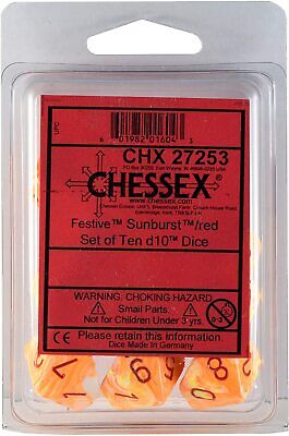 Chessex Chessex Festive Sunburst Con Rosso d10 Dieci Laterale Set Di 10 Dadi Nuovo 