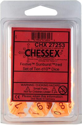Chessex Chessex Festive Sunburst Con Rosso d10 Dieci Laterale Set Di 10 Dadi Nuovo 