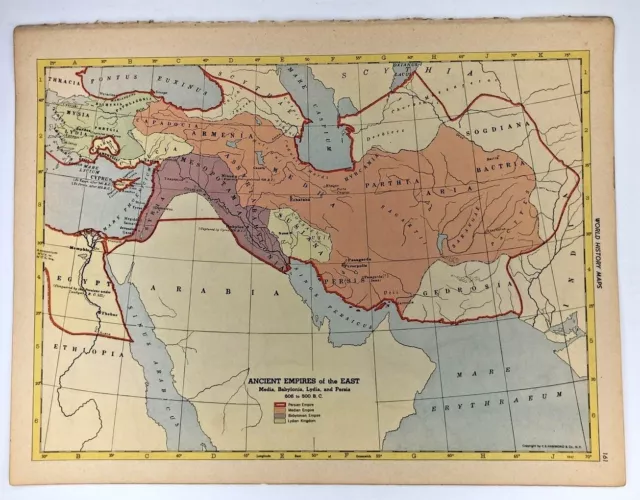1952 Antique ANCIENT EMPIRES OF THE EAST Map Hammond's New Supreme World Atlas