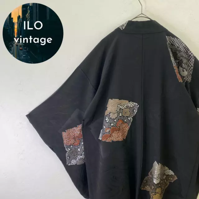 Kimono, black haori, Japanese pattern, gold, silver, lame, mode, Yohji Yamamoto,