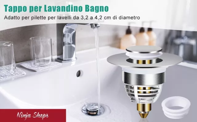 Tappo Lavandino Bagno, Tappo Bidet Universale Pop Up，Tappo Di Scarico in Metallo