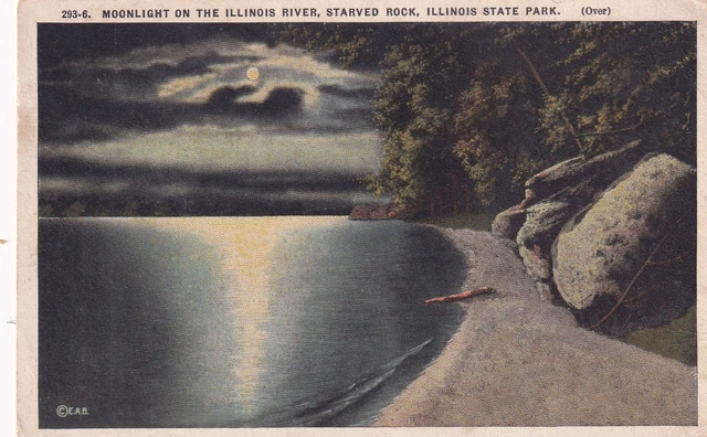 Moonlight Illinois River Starved Rock State Park IL Postcard D07