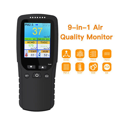 9 in 1 Tester monitor di qualità dell'aria per data/ora di formaldeide HCHO AQI RIVELATORE