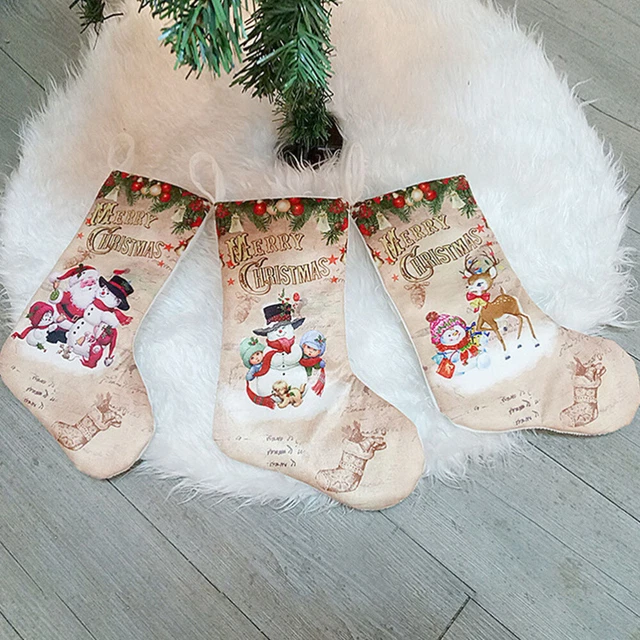 Calcetines de Navidad Mini Bolsas de Dulces Medias de Chimenea Tela Cepillada