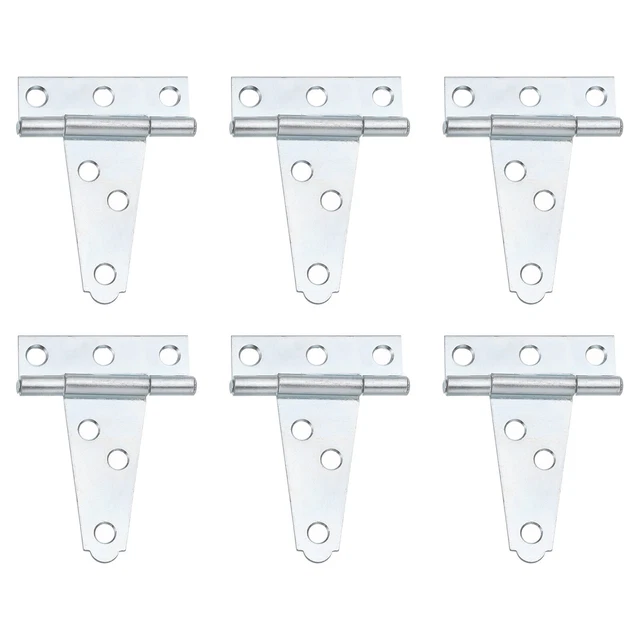 6Pcs T-Strap Door Hinges, 2" Wrought Tee Shed Gate Hinges Iron (White Zinc)