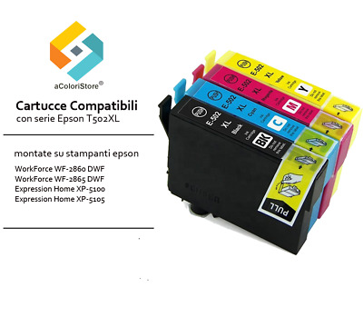 Kit 4 cartucce compatibili per Epson CE T502XL WF2860 DWF 2865DWF XP5100 XP5105