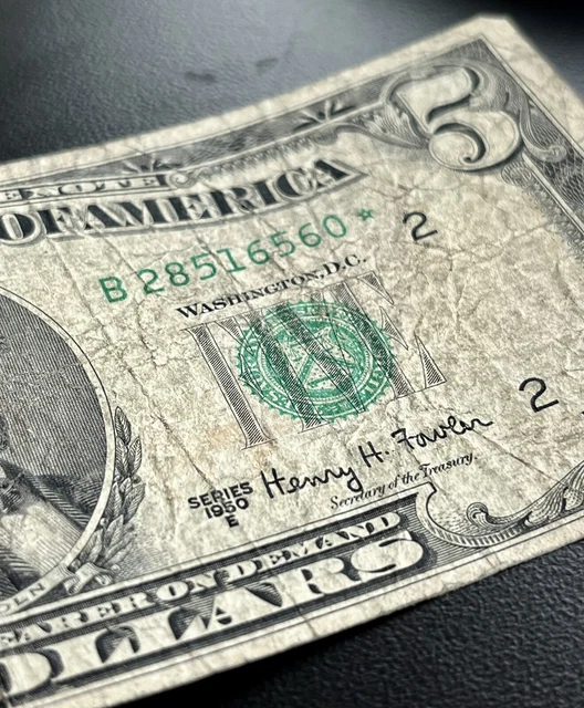 Star Note Rare 1950E Series $5 Five Dollar Federal reserve of New York Banknote