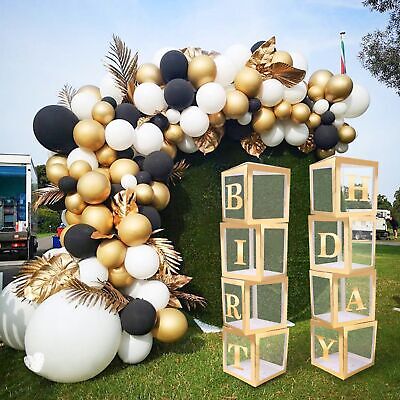 Gold A-Z Letter Cube Wedding Baby Shower Balloon Box Birthday Party Decor Gift