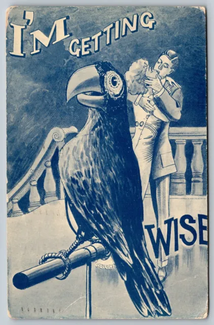 SCRANTON PA humor comic 1912 I'M GETTING WISE parrot kiss vtg ant Postcard A70