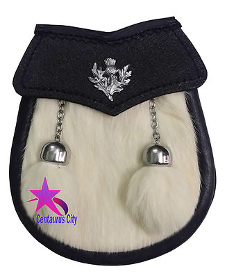 Borsa Scozzese pelle / Cardo Bambino Kilt Sporran Grigio Coniglio Pelliccia Cardo 