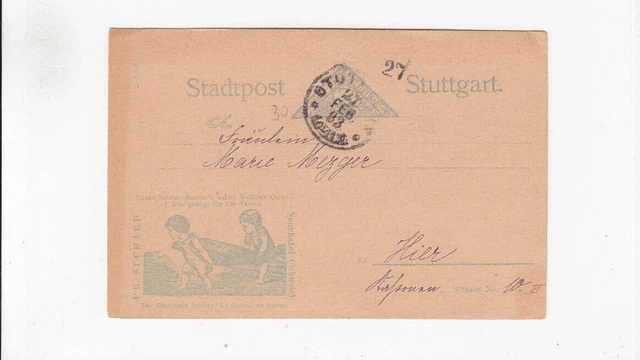 NB162/ Privatpost Stuttgart Ganzsache 28 (Kinder tragen Schokolade) oo