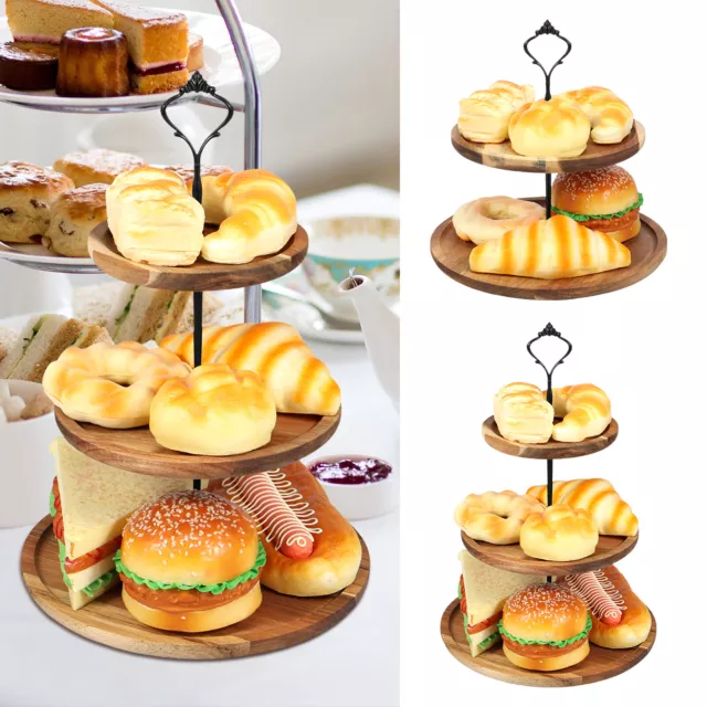 Cupcake Stand with Serving Tray and Metal Rod Rustic Wooden Tiered Cupcake qripa
