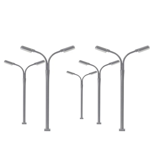 Lot De 5 Lampadaires LED Double Tête échelle N 1:160 - Pour Réseau Ferroviaire, Diorama - 3V, Résistances Incluses