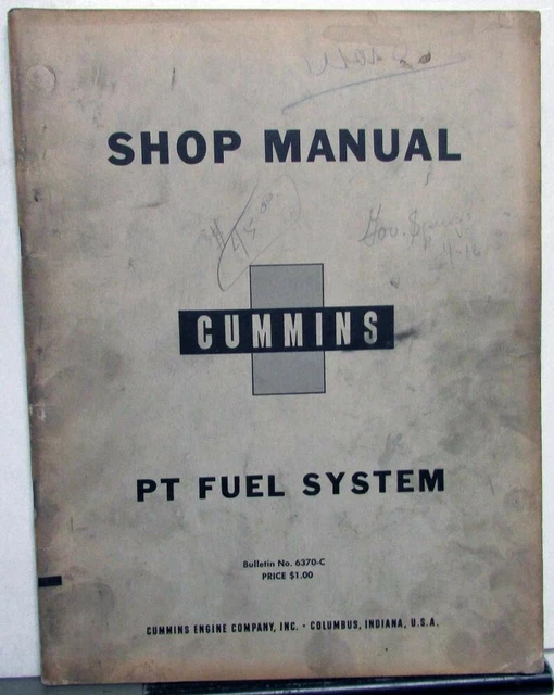 1954 CUMMINS DIESEL Engines PT Fuel System Service Shop Repair Manual £