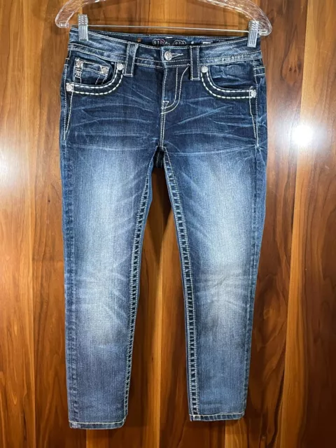 Miss Me Rhinestone Embellished Mid-Rise Skinny Denim Jeans Blue Faded Size 26