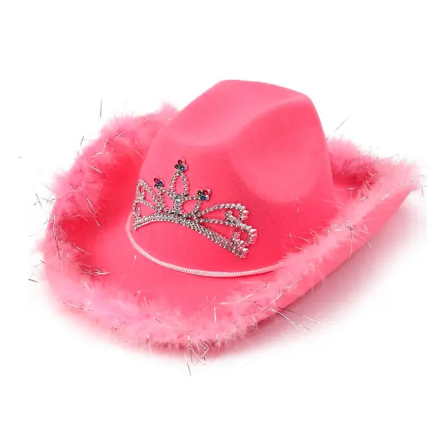 Cappello Cowgirl In Feltro Rosa Accessori Abito Vestito Travestimento Carnevale