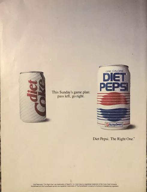 PRINT AD 1990 Diet Pepsi Soda Cola v Diet Coke Pass Left Go Right The Right One