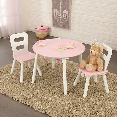 Kidkraft Pink Round Storage table and Chair Set | Kids Wooden Play Table Chairs