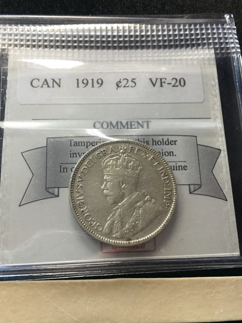 1919, Coin Mart Graded Canadian, ¢25 Cent, **VF-20**