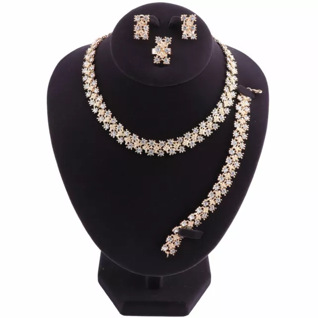 Womens Dubai Gold Color Jewelry Sets Wedding Crystal Statement Necklace Earrings 2