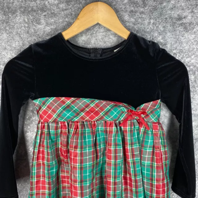 Hartstrings Dress Girls 6X Black Velvet Top Gold Metallic Red Green Plaid Skirt