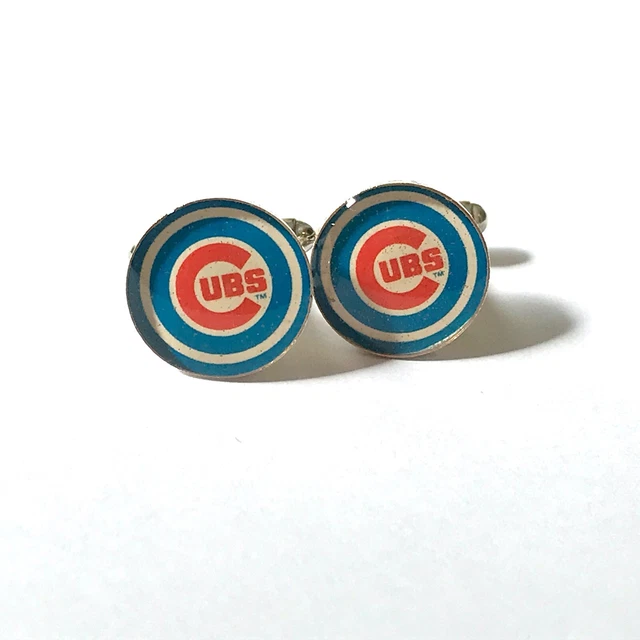 Chicago Cubs Baseball Handcrafted Hand Poured Resin Silver-Plate Cufflinks Chicago Cubs Baseball Handcrafted Hand Poured Resin Silver-Plate Cufflinks