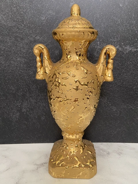 Vintage MCM Weeping Bright Gold Urn with Lid