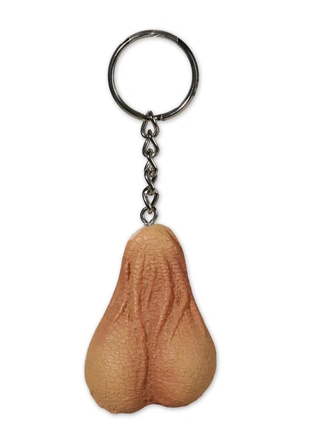 Funny Hairy Balls Keychain – Quirky Gag Gift For Adults, Beige Novelty Keyring