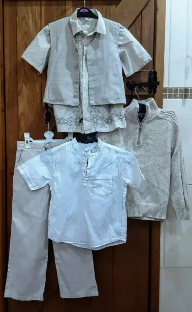 Monsoon Beige Linen Waistcoat Suit jumper age 6-8 wedding Christening party