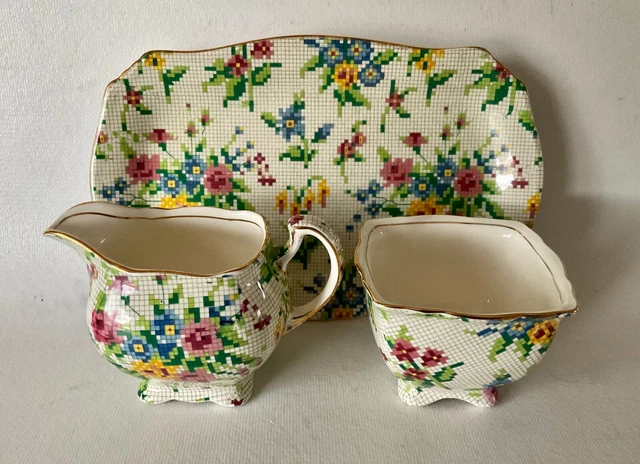 Royal Winton Queen Anne Chintz Grimwades England Sugar Creamer Tray Set
