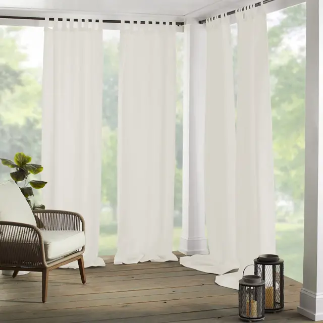 Matine Solid Tab-Top Indoor/Outdoor Curtain Panel, 52 Inches X 95 Inches, Ivory