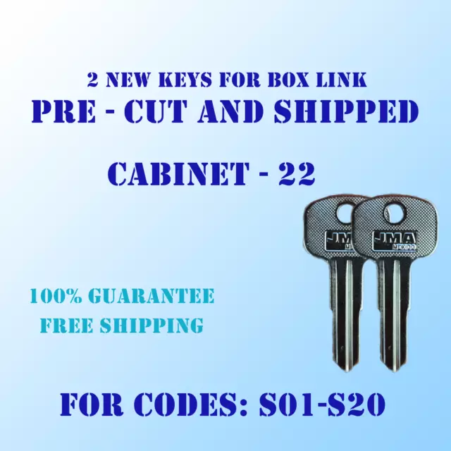 S01-S20. Replacement keys for Box Link locks, Pre cut to your code, works great.