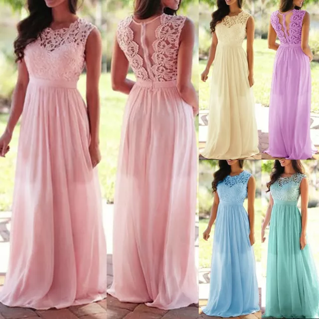 Elegant Women Long Lace Prom Evening Party Bridesmaid Wedding Crochet Maxi Dress